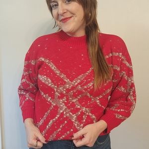 80s Funky Red and Grey Artsy Dad Sweater